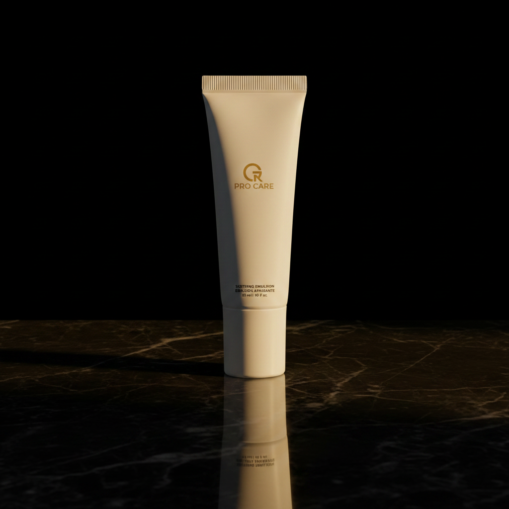 Soothing Emulsion sobre mármol oscuro con reflejo
