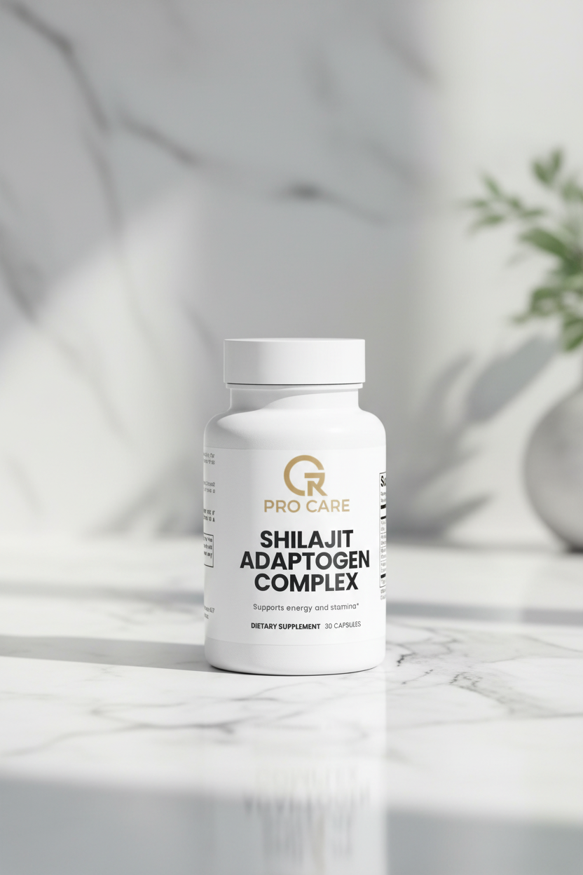 Shilajit Adaptogen Complex - white marble editorial