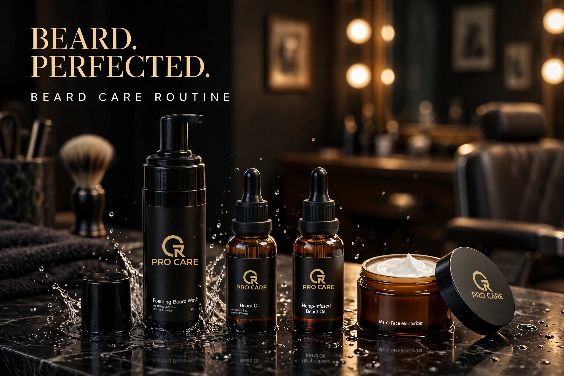 Beard Care Routine — GR PRO CARE, productos reales de la rutina